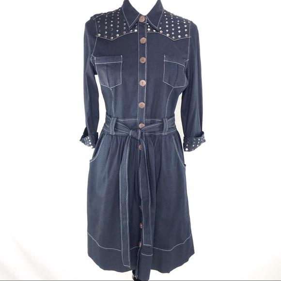 Stetson Metal Studded Dark Denim Button Dress Sm - Picture 1 of 6